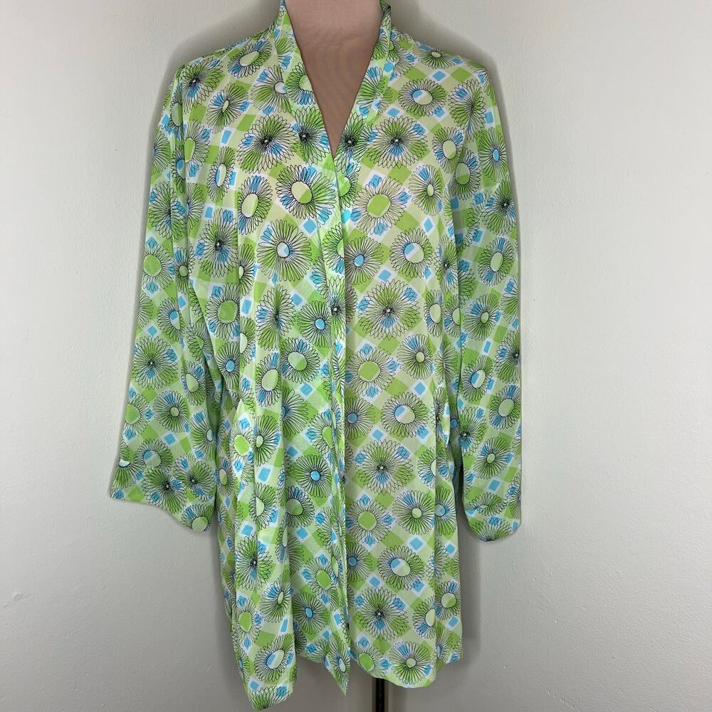 Y2K Victoria's Secret Robe One Size Green Blue Lounge Sleep Printed Vintage Tie